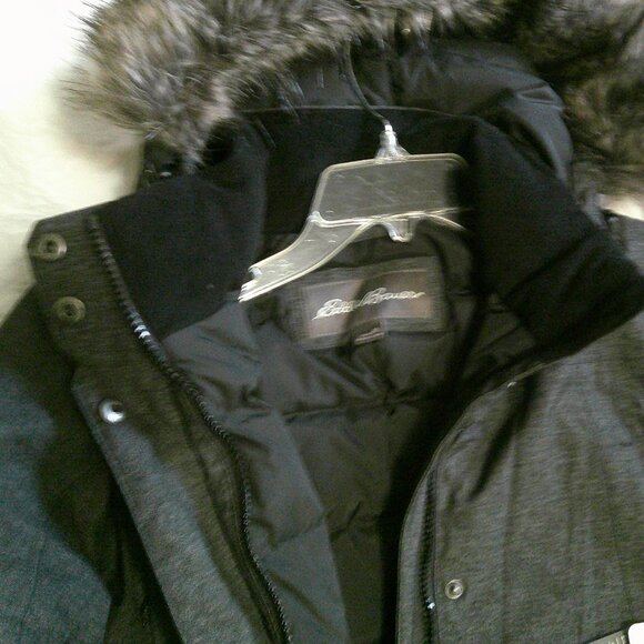 Eddie Bauer Down Waterproof Silver Lining Stadium Coat Sz Medium Charcoal Gray - Picture 3 of 12